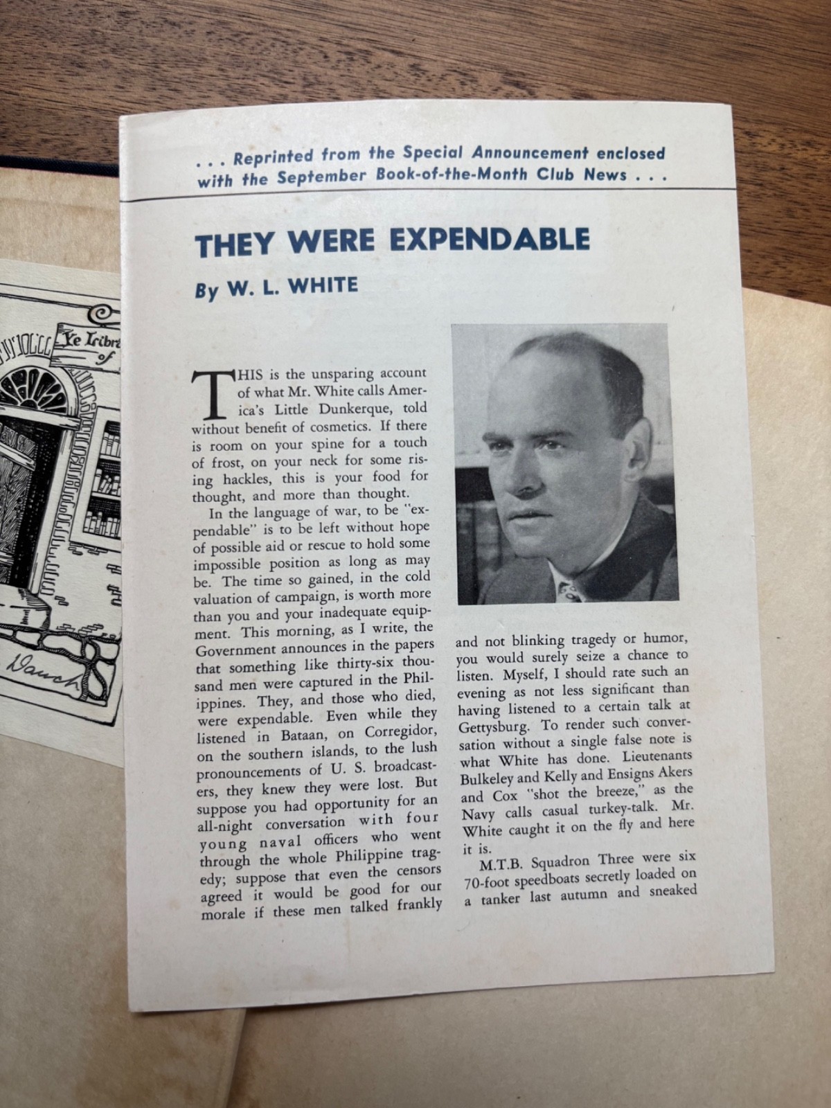 THEY WERE EXPENDABLE W L White 1942 HC/DJ First Edition, 1st Print, BMC Insert