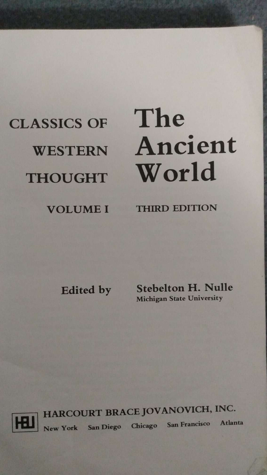 Classics of Western Thought The Ancient World Third Edition PB Acceptable [DR]