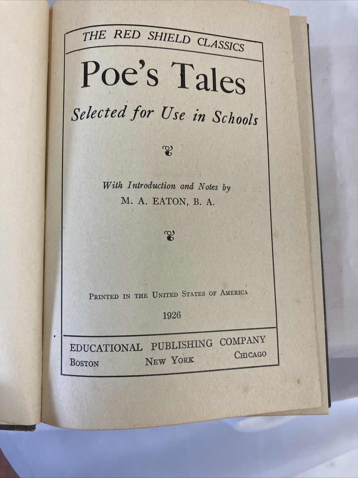 POES TALES-The Red Shield Classics 1926 Educational Publishing Co.good One Owner
