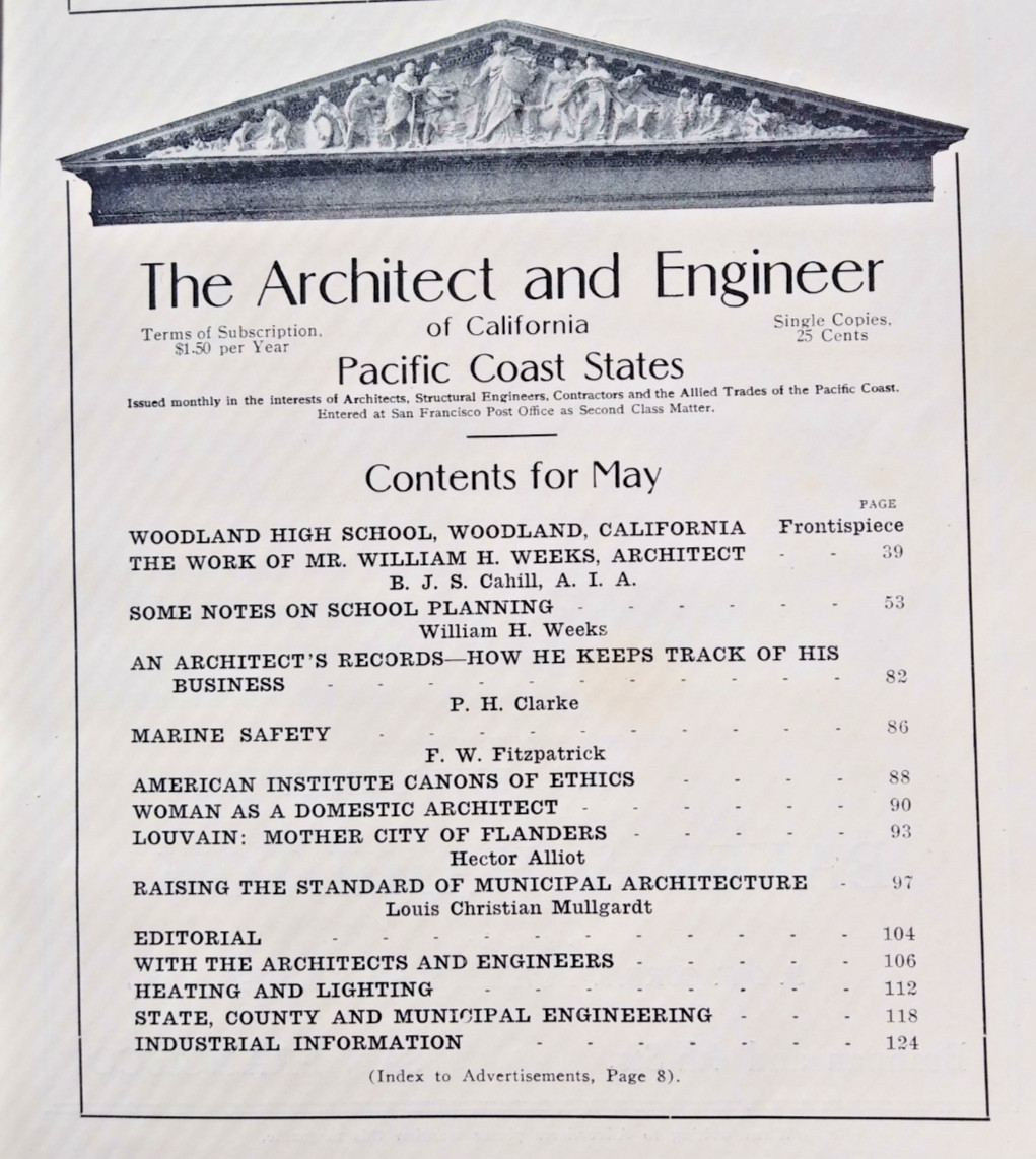 Architect & Engineer of California 1915 May the Work of William Weeks