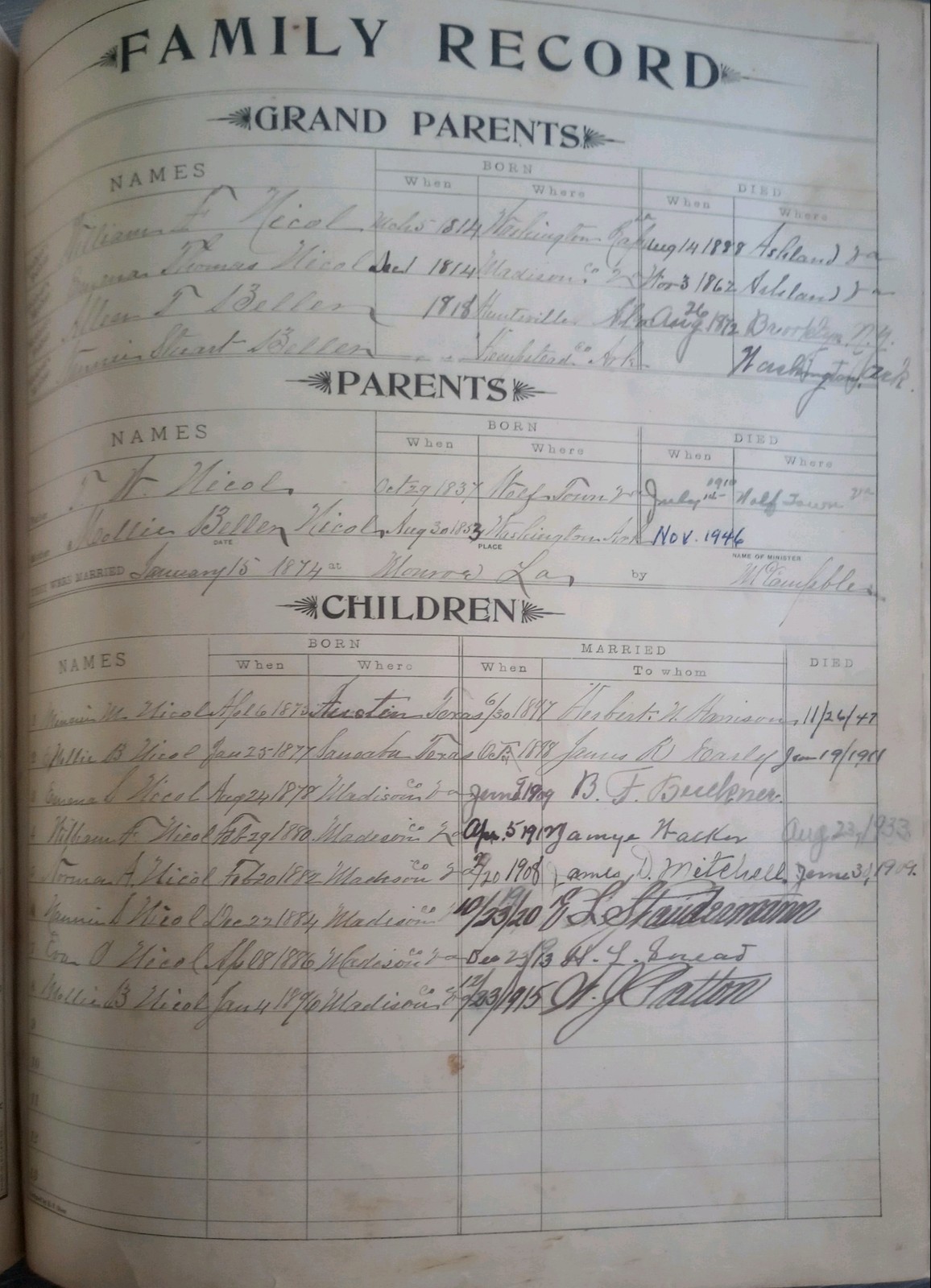 Nicol, William Family Bible (Bible Rescue #1368d)