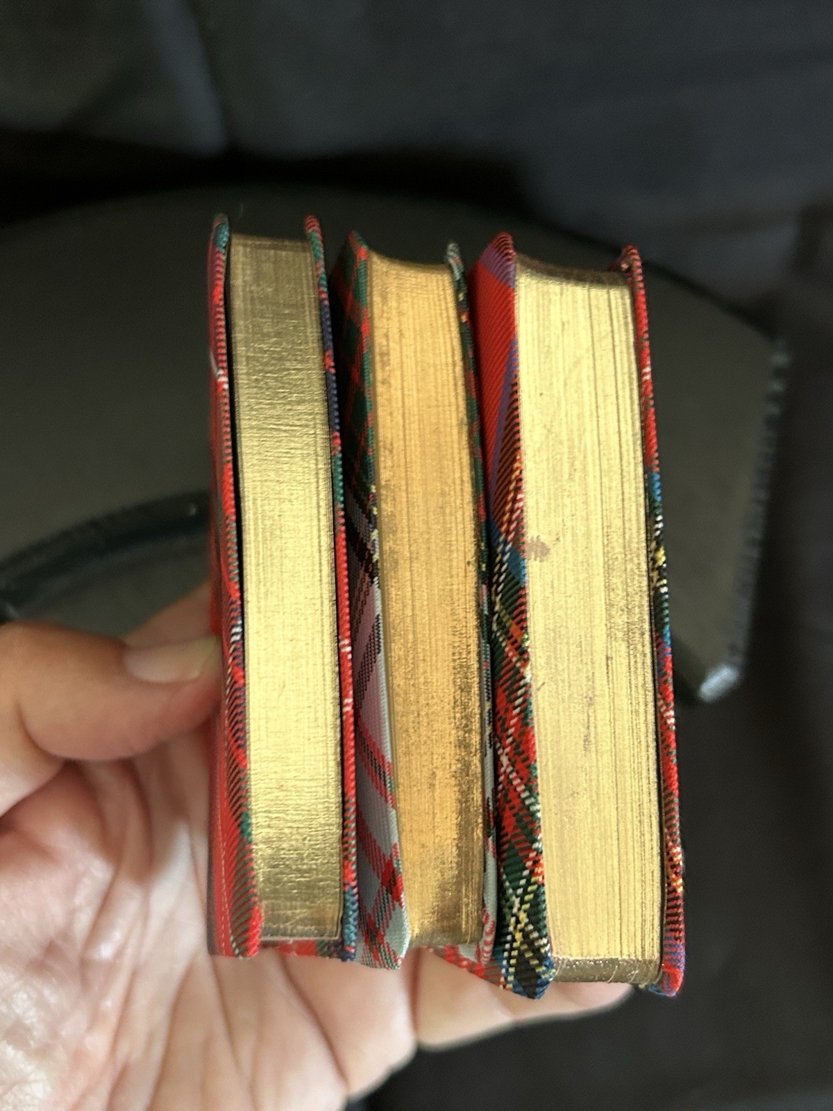 Lot 3 Rare Antique Miniature Thistle Library Silk Tartan Covered Scottish Books