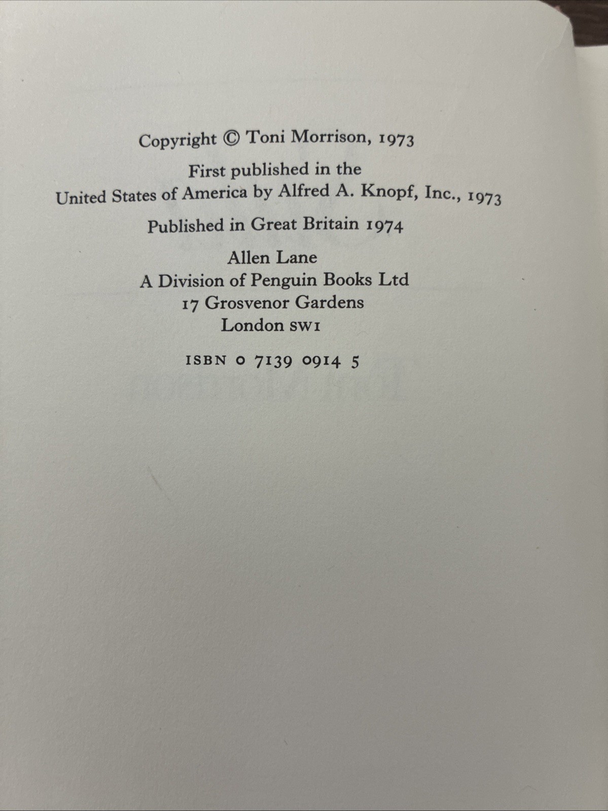 Sula (1973) Toni Morrison 1st British Edition