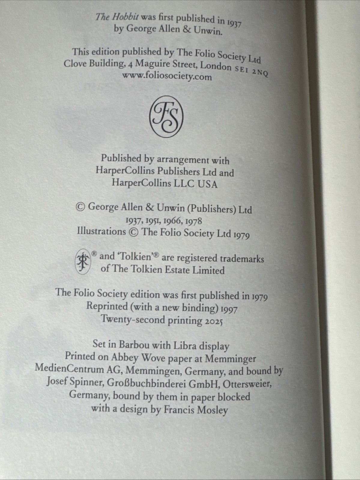 J.R.R. Tolkien The Hobbit Folio Society Collector’s Edition Hardcover Slipcase
