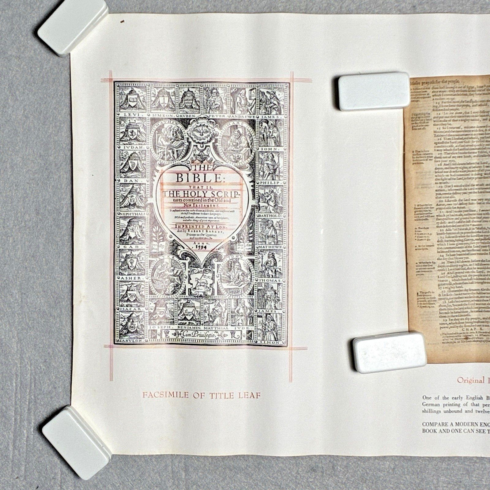 Original 1594 English Bible Leaf — Deuteronomy 9-10 — Robert Barker, London