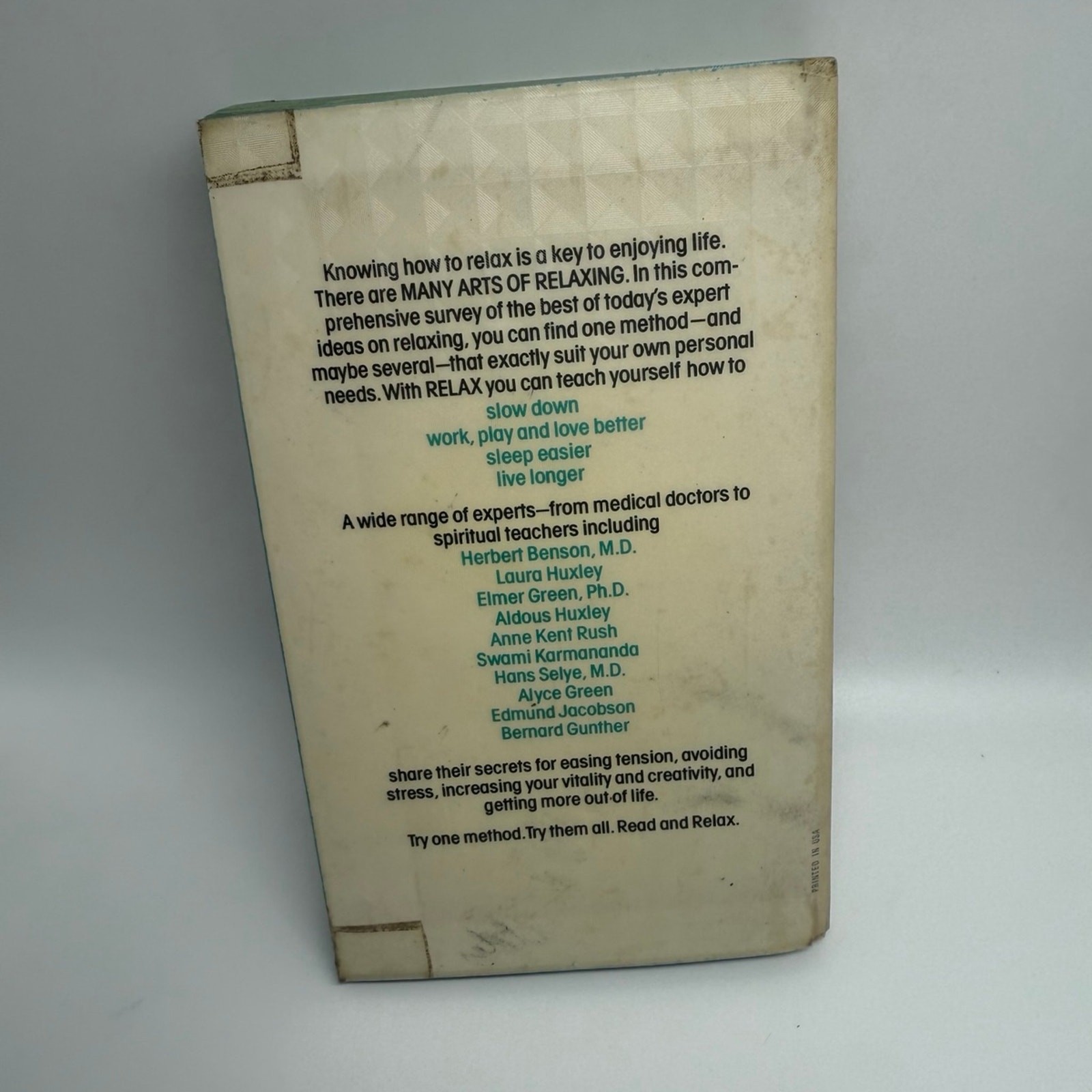 Relax by John White & James Fadiman 1976 Vintage Self Help Paperback