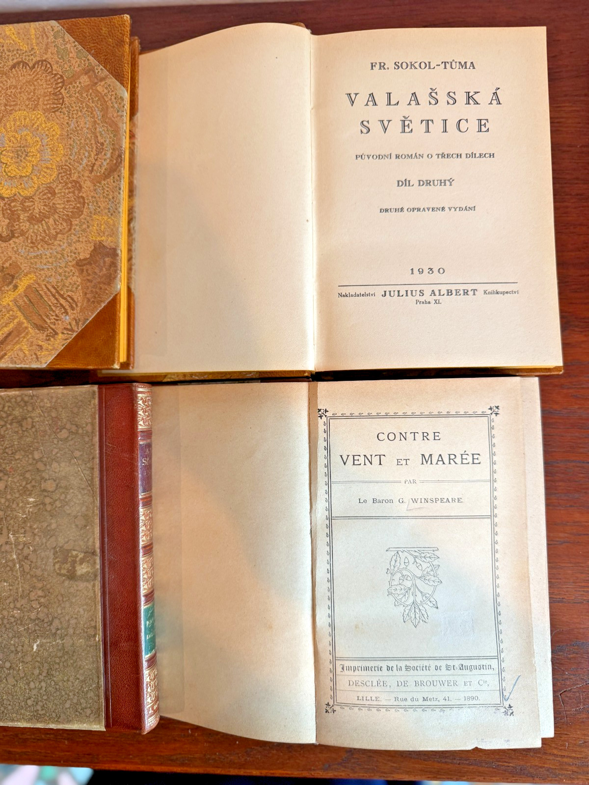 Lot of 5 Decorative Leather FINE BINDING books French and other languages