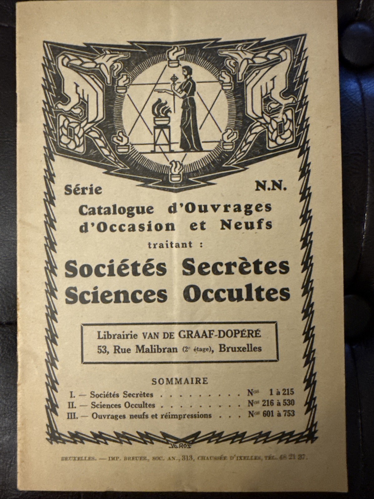 Societes Secretes Sciences Occultes French Bookseller Catalog Brussels