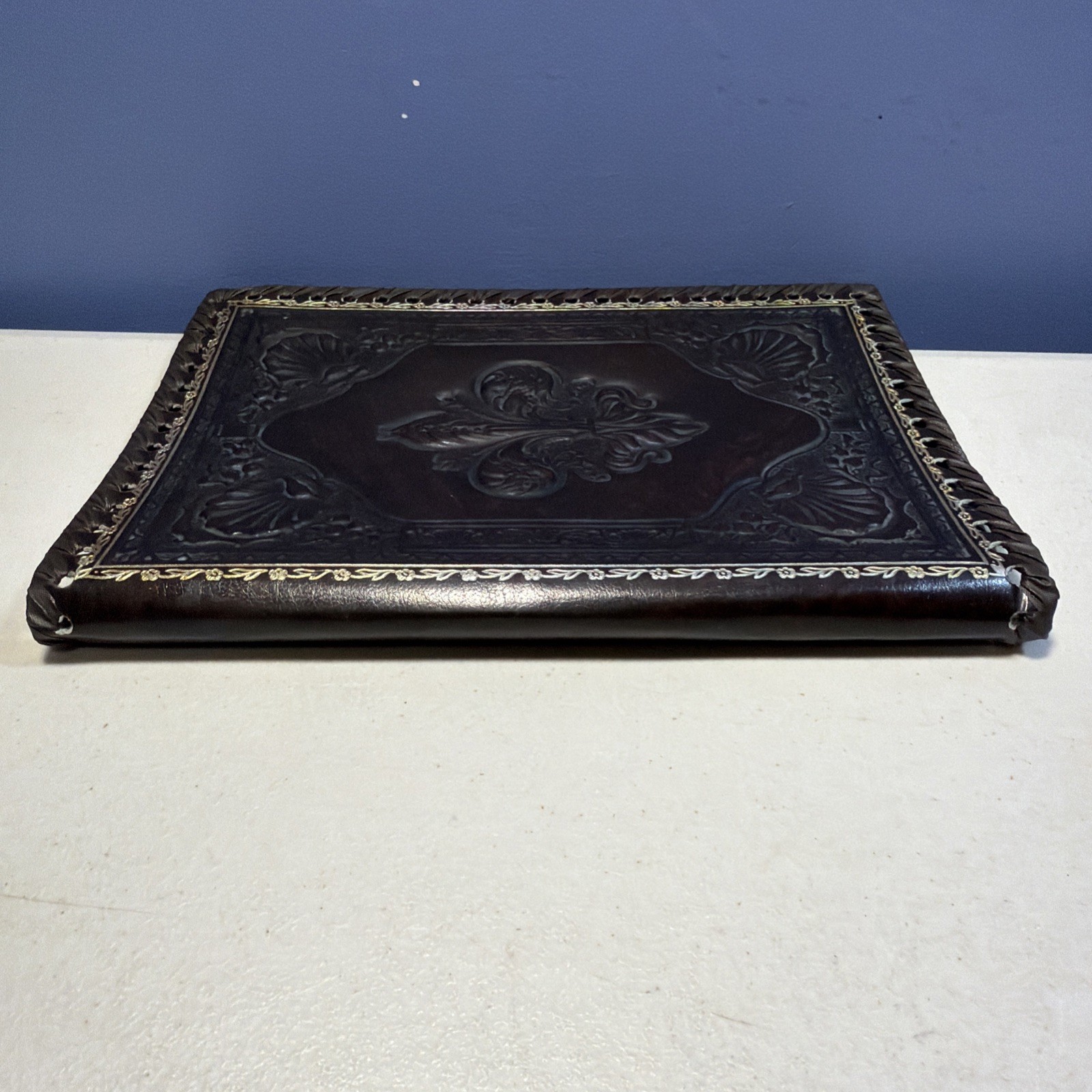 VTG Leather Book Cover / Italian Embossed Crest – Very Nice!