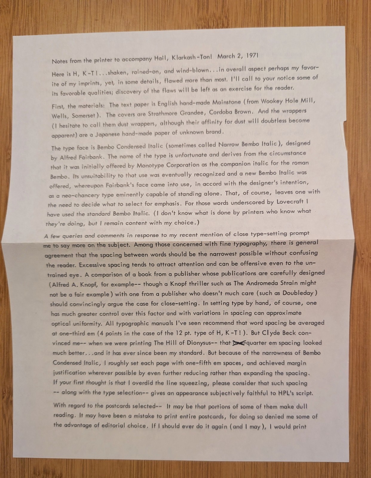 H. P. Lovecraft, Hail, Klarkash-Ton! Ltd to 89 copies, with associated items
