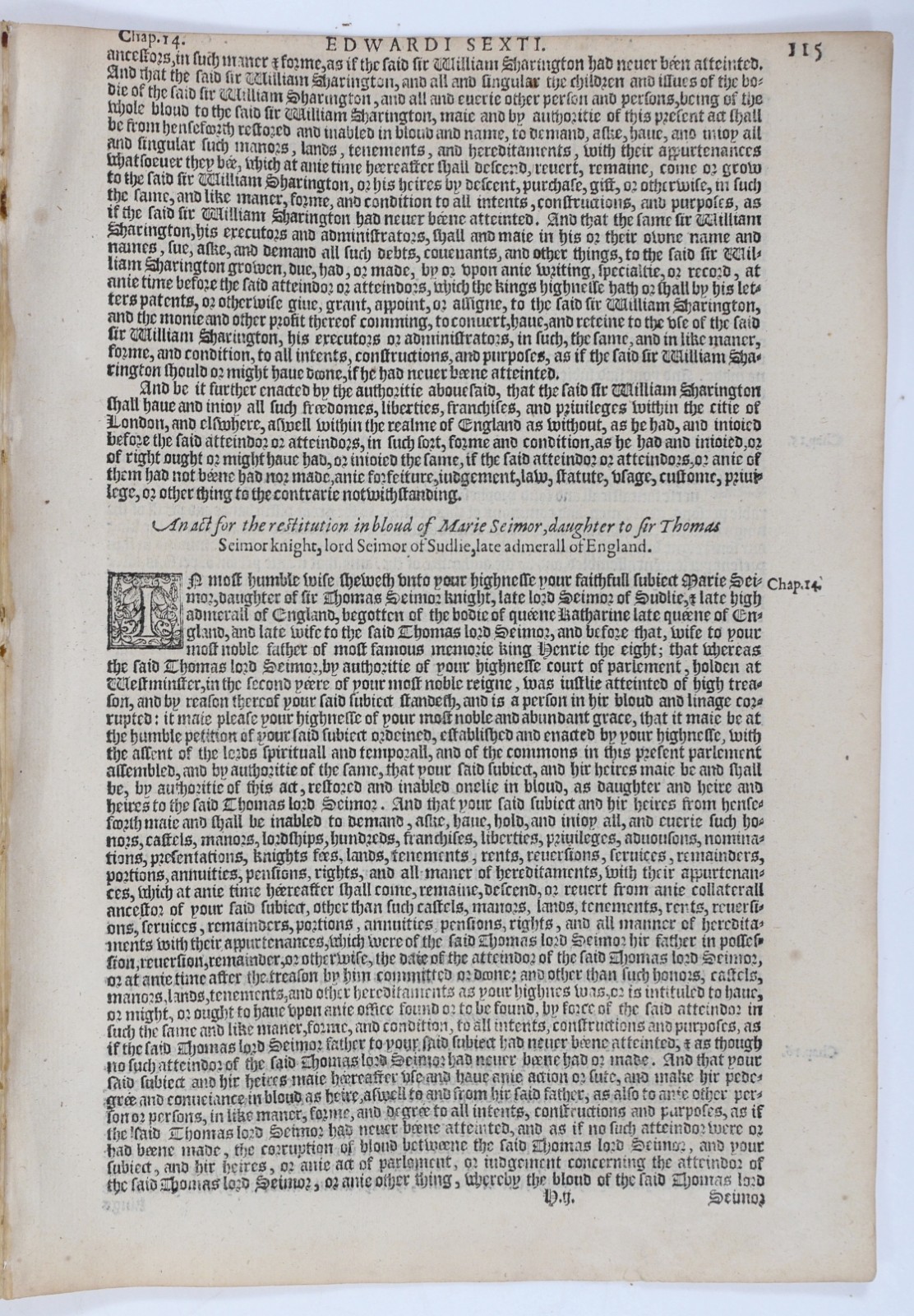 1587 Grafton Statutes Leaf Fantastical Prophecies Sedition Tudor Law Act