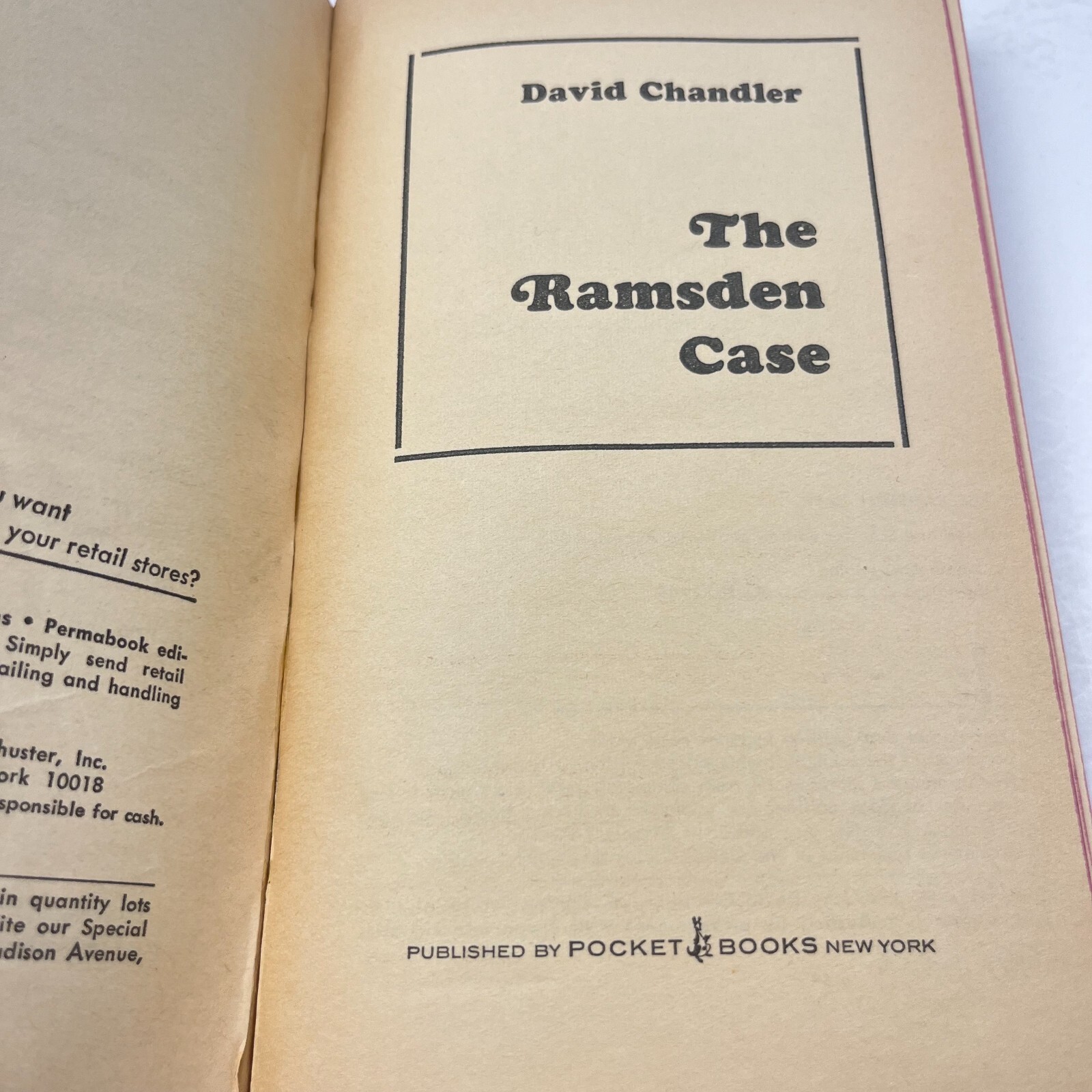 The Ramsden Case by David Chandler 1969 Pocket Books 1st Print Mystery Murder