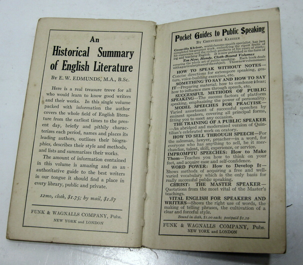 “Helpful Hints”, Funk & Wagnalls Co.1911 Book Word Pronunciation,Antique