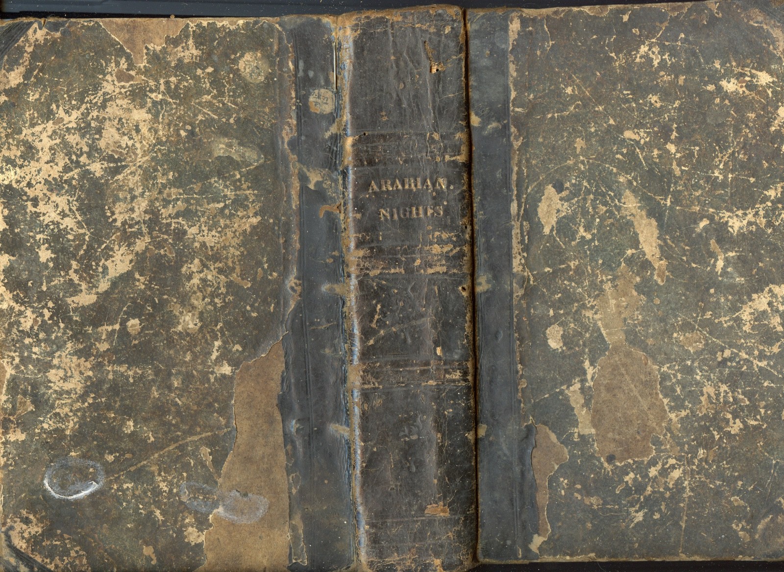 Book highly weathered, antique copy of “Arabian Nights” published date unknown