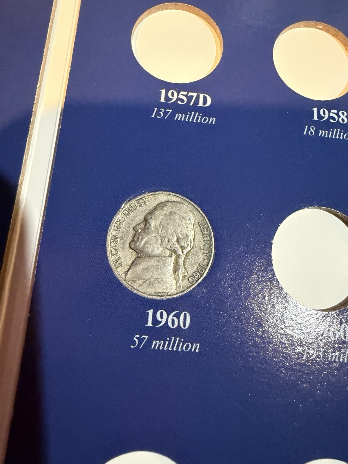 H.E. Harris & Co. Jefferson Nickel Coin Folder Album 1938-1961 + Coins! 5 Coins