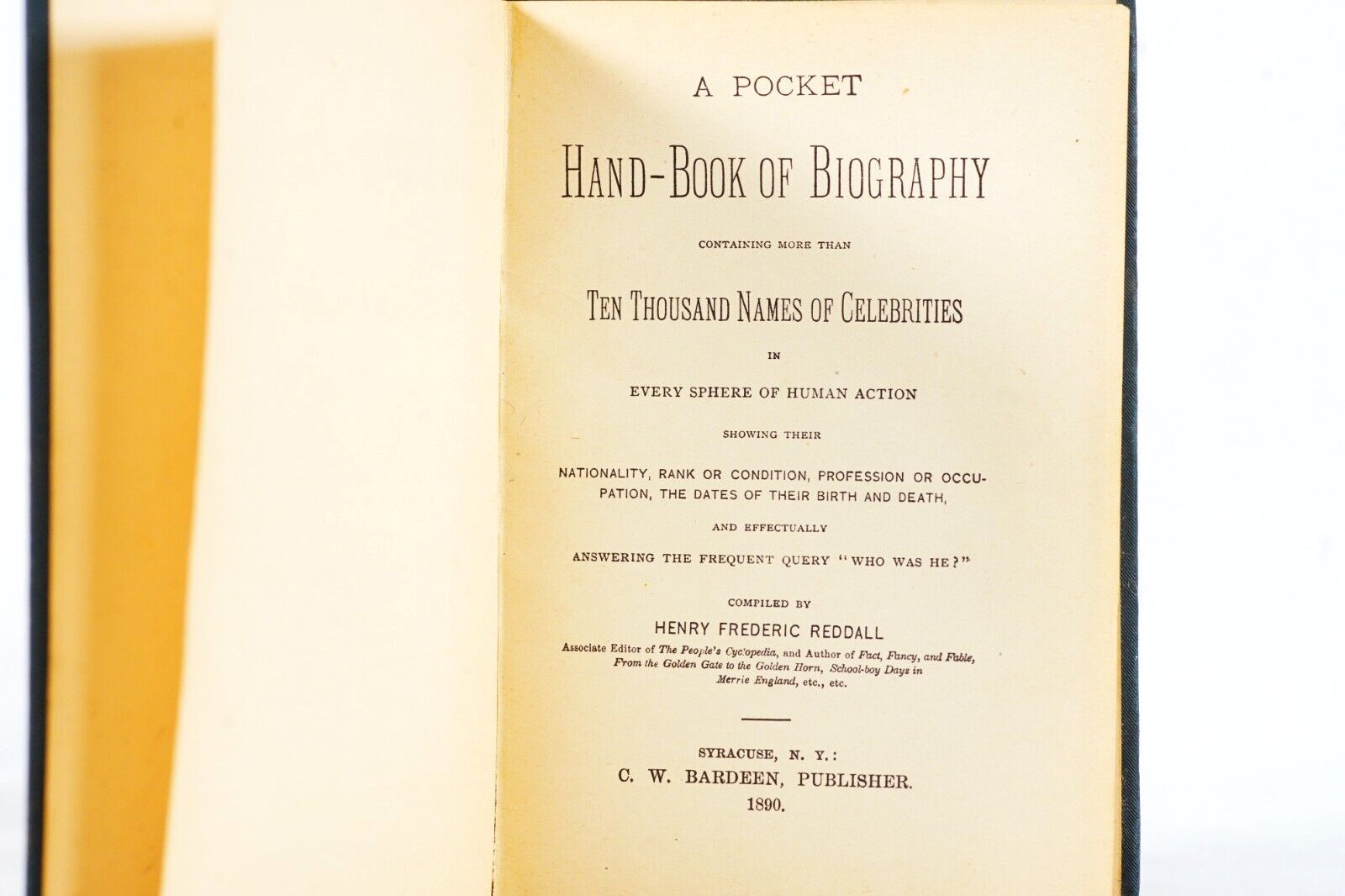 1890 A Pocket Hand Book Of Biography Henry Frederic Reddall CW Bardeen