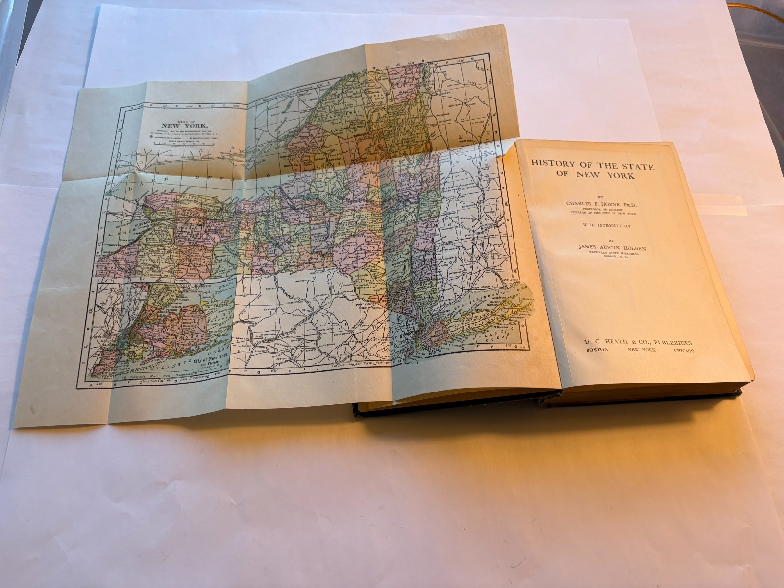 New York , History of, by Charles F. Horne 1st Ed. incl NY 1916 Map HC Rare VG+