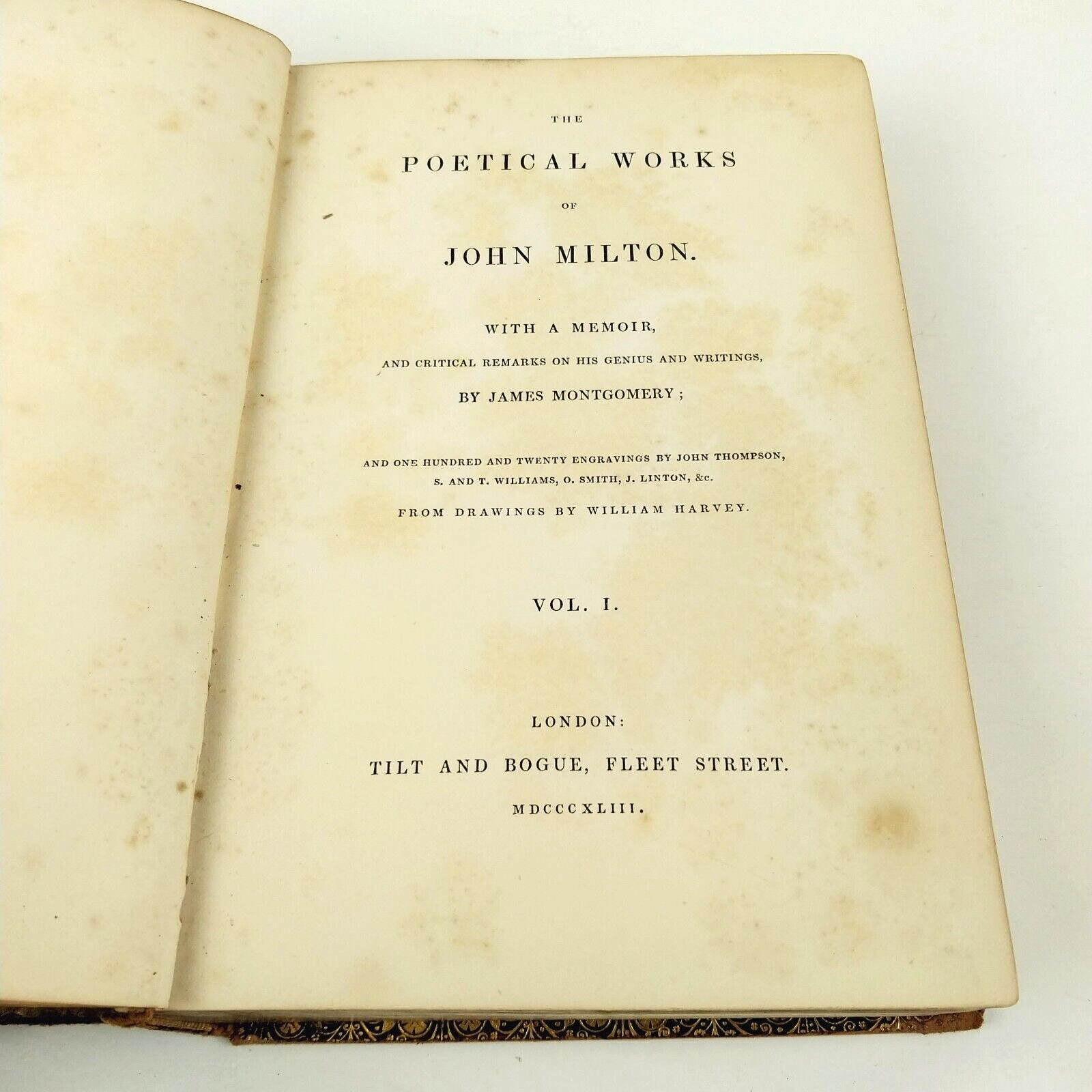 RARE 1843 The Poetical Works of John Milton By John Montgomery Vol 1 – Signed HC