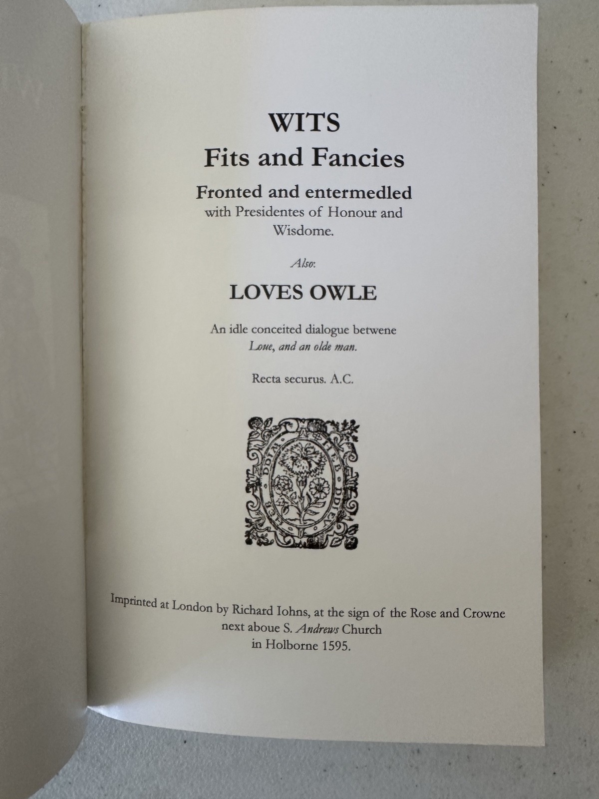 Wits Fits and Fancies Copley 1595 Cal Poly reprint 2010 Fittes UK Elizabethan PB