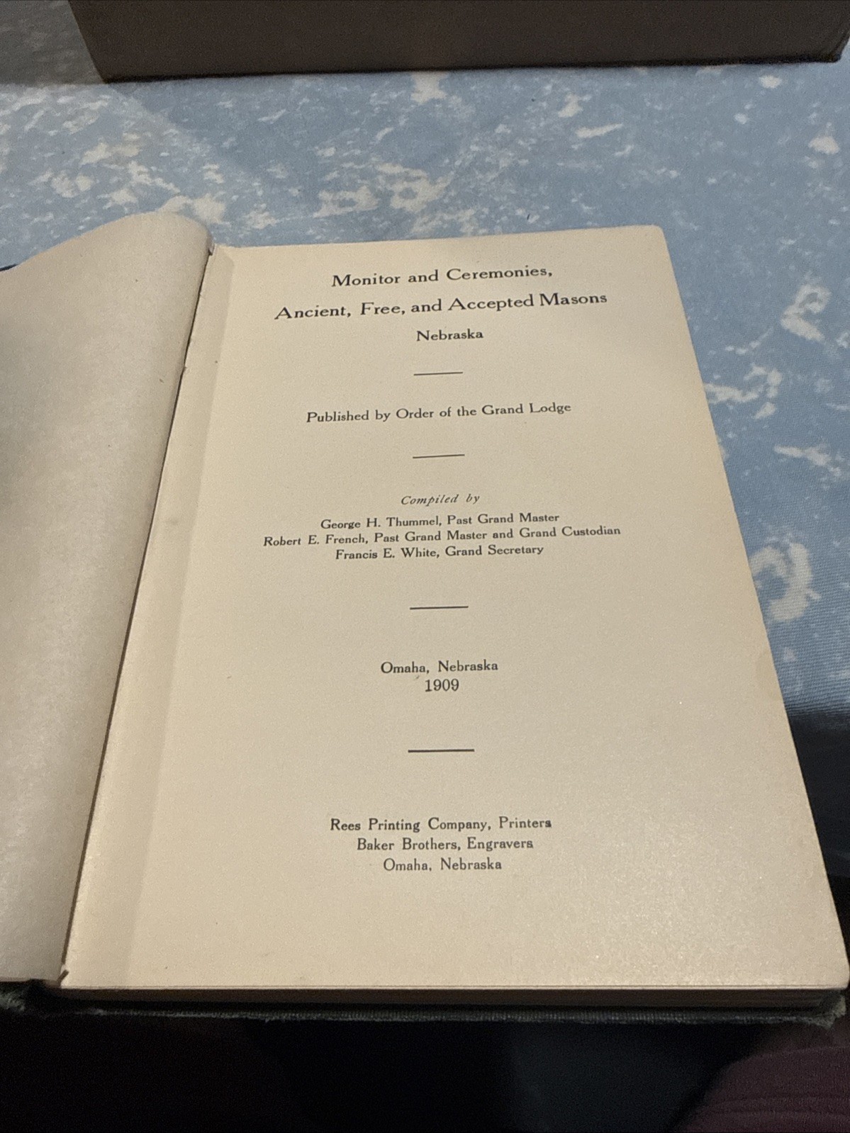 Monitor & Ceremonies Ancient Free & accepted Masons Nebraska 1909 1st Ed