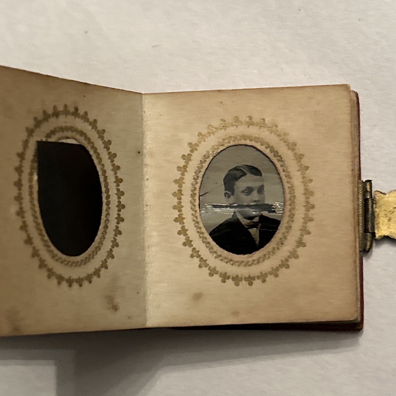 Antique Victorian Miniature Fairy Album w 18 Gem Tintypes Leather Brass Clasp