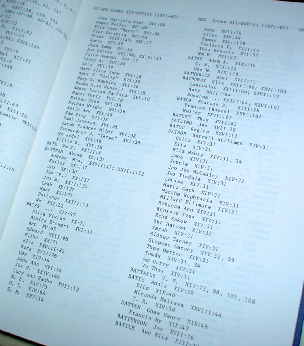 AUSTIN GENEALOGICAL SOCIETY QUARTERLY INDEX Vol 12-28 1971-1987 Texas Genealogy