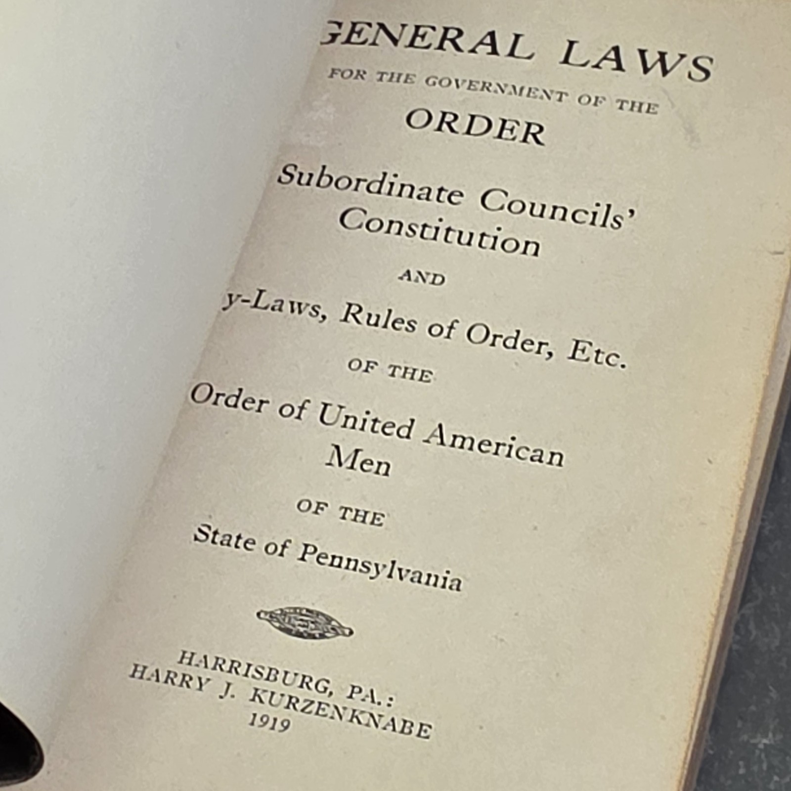 1919 Order of United American Men OUAM General Laws Bilaws Fraternal Book