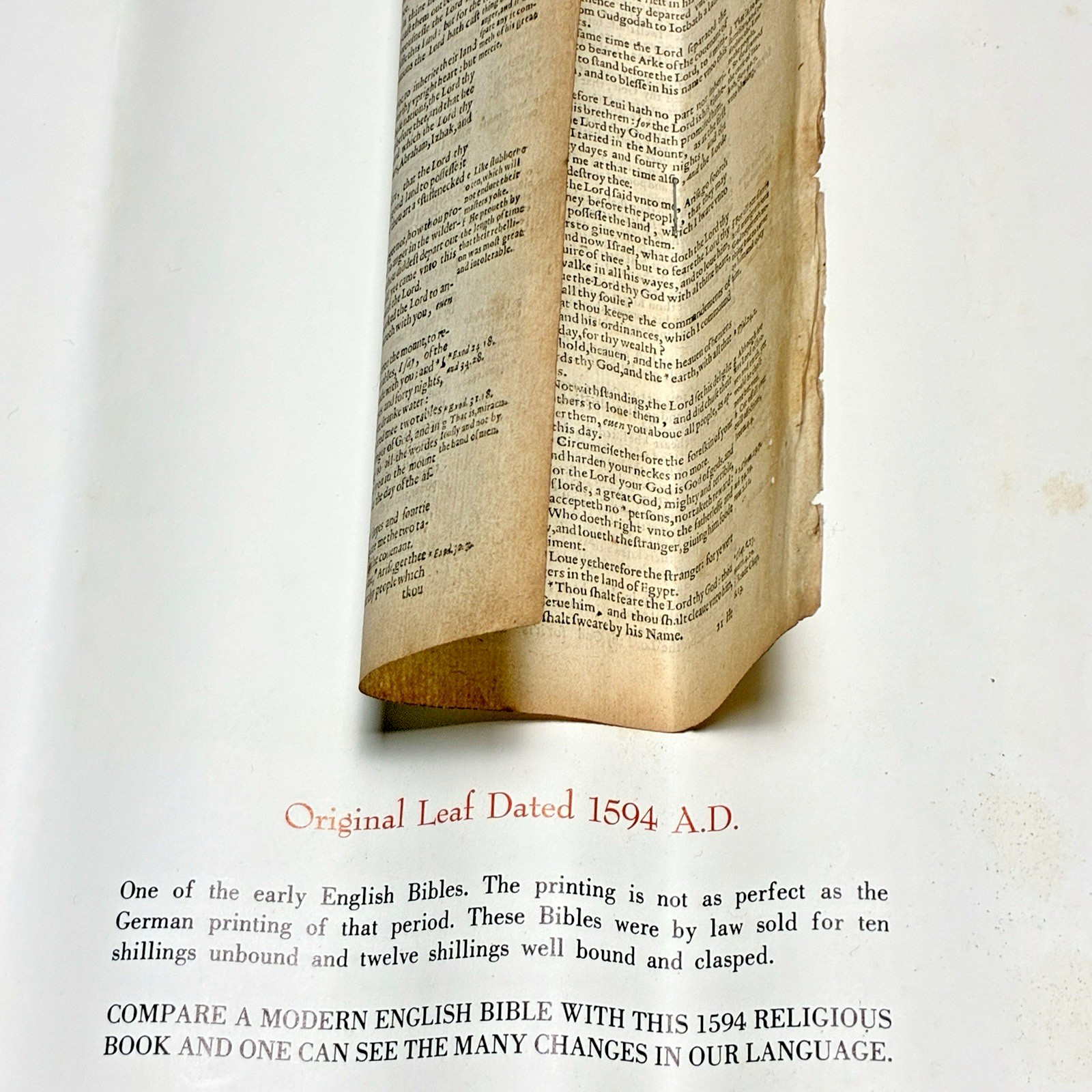 Original 1594 English Bible Leaf — Deuteronomy 9-10 — Robert Barker, London
