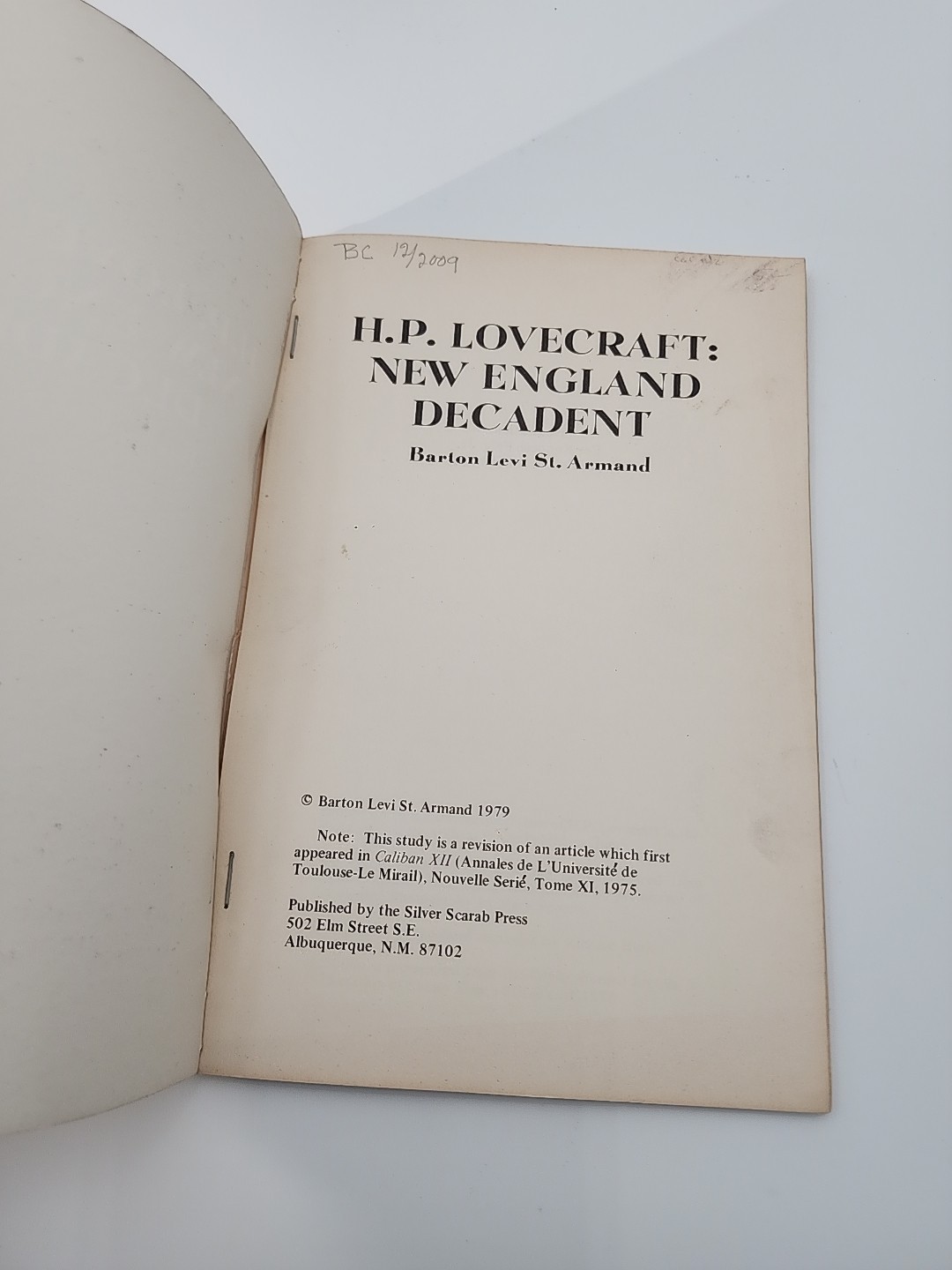1979 H.P. Lovecraft: New England decadent, Barton St. Armand, Illust. Paperback
