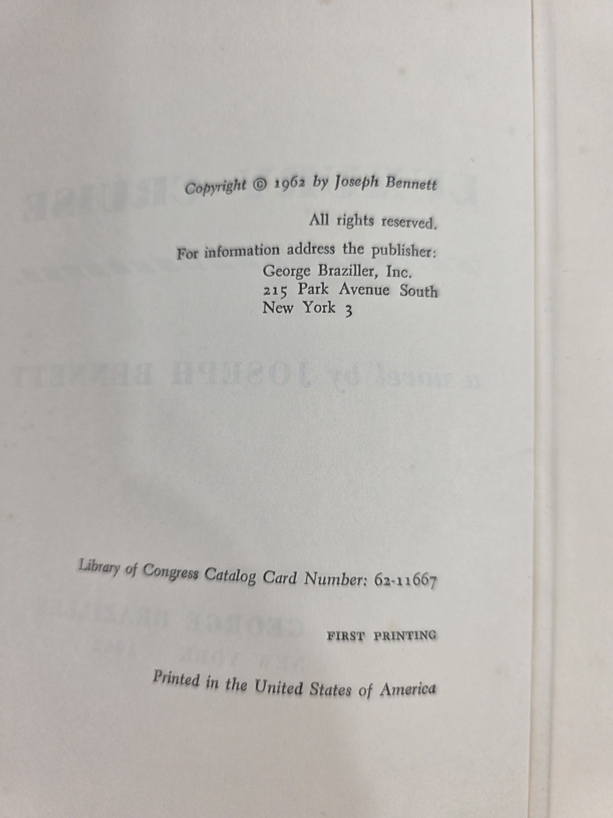 Luxury Cruise Joseph Bennett 1962 George Braziller First Edition stated HC