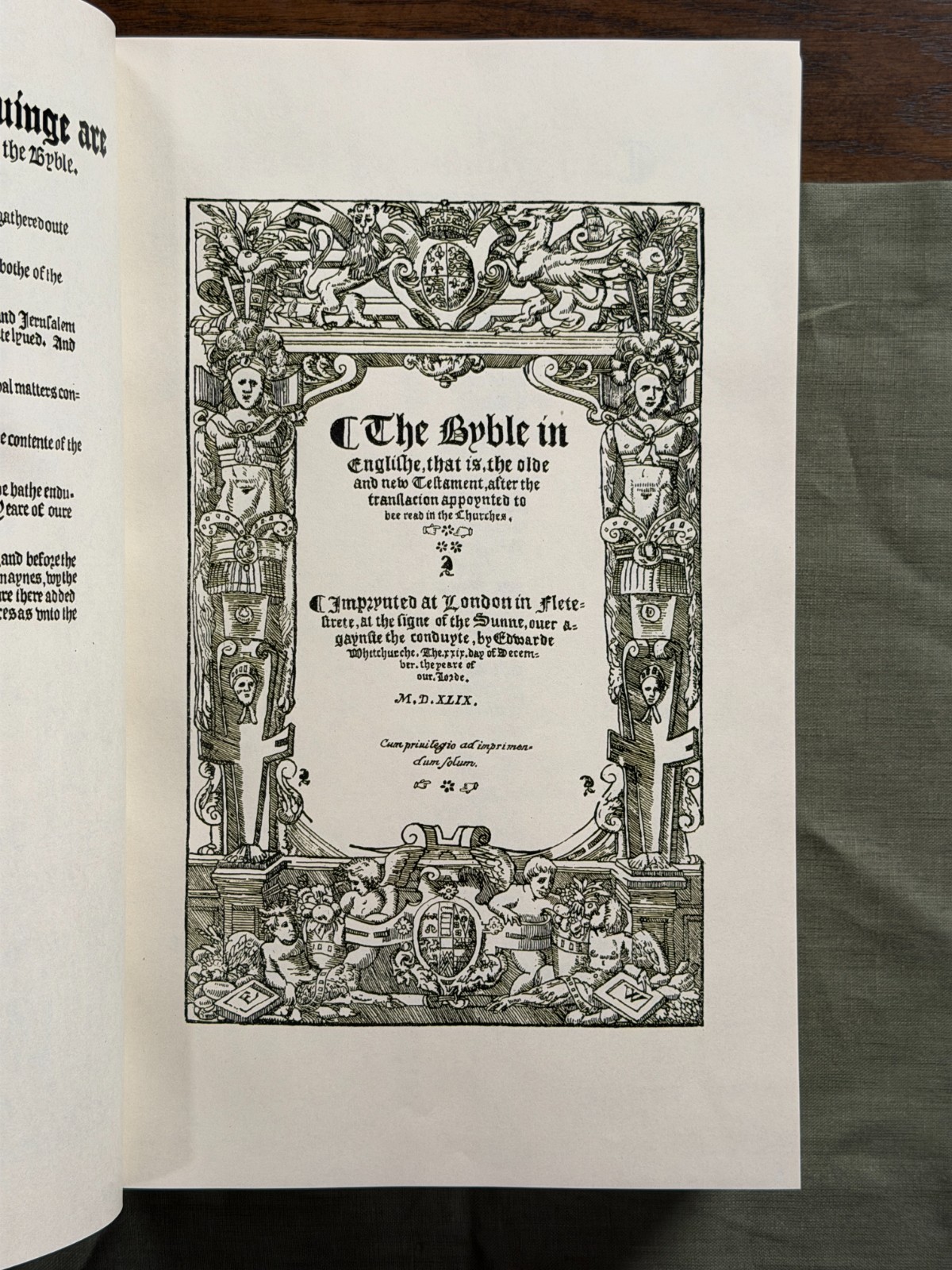 1549 Matthew’s Tyndale Bible Facsimile Leather Gibbor Edition w/ Original Leaf