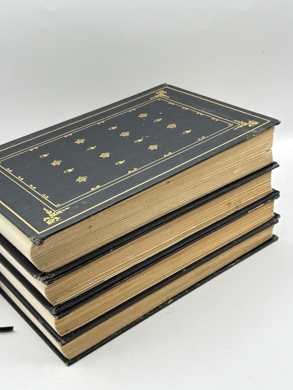Decorative Vtg Book Set Faux Leather Dark Academia Navy Gold International Coll.