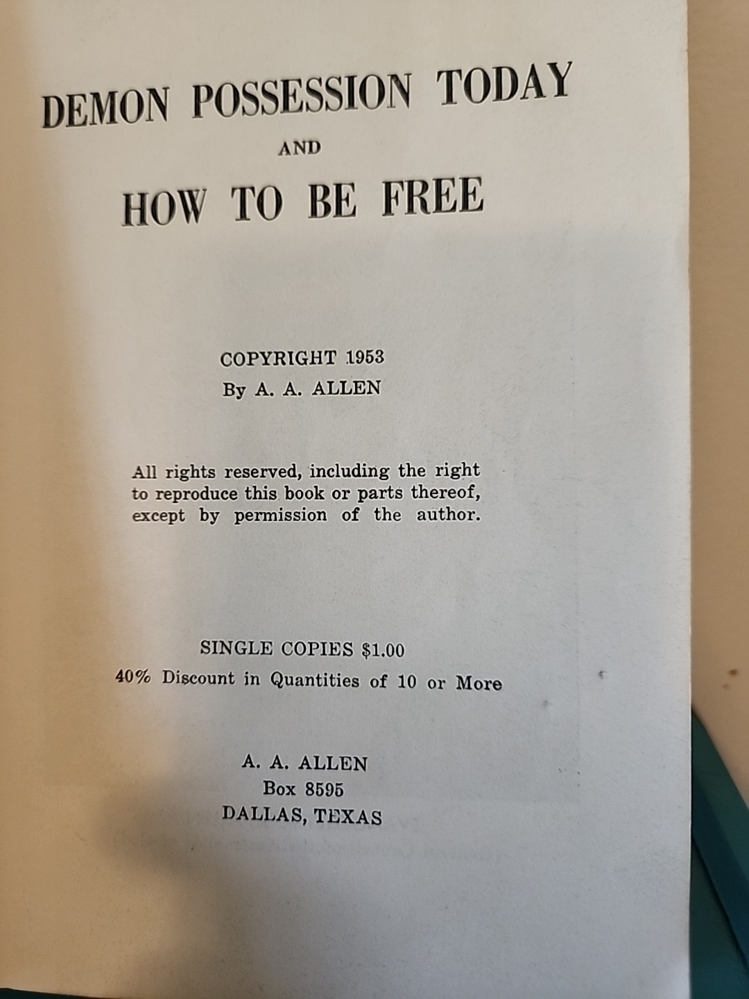Demon Possession Today And How To Be Free by Allen 1953 Assembly Of God Vtg