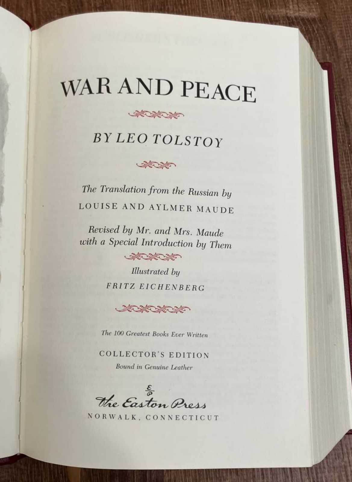 War and Peace, Leo Tolstoy, Easton Press 1981 Leather Bound, 100 Greatest Books