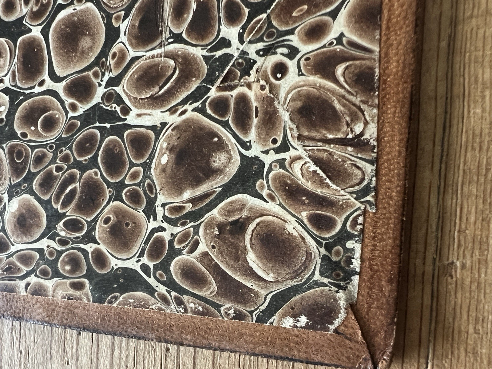 1840’s leather book boards with beautiful brown marbled paper 3 Covers/sets