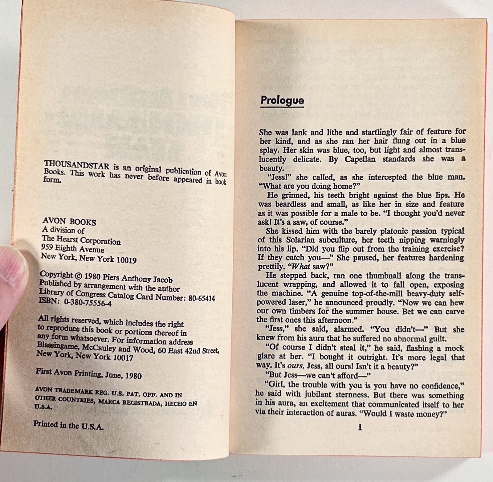 1980 Piers Anthony THOUSANDSTAR space opera science fiction novel AVON first?