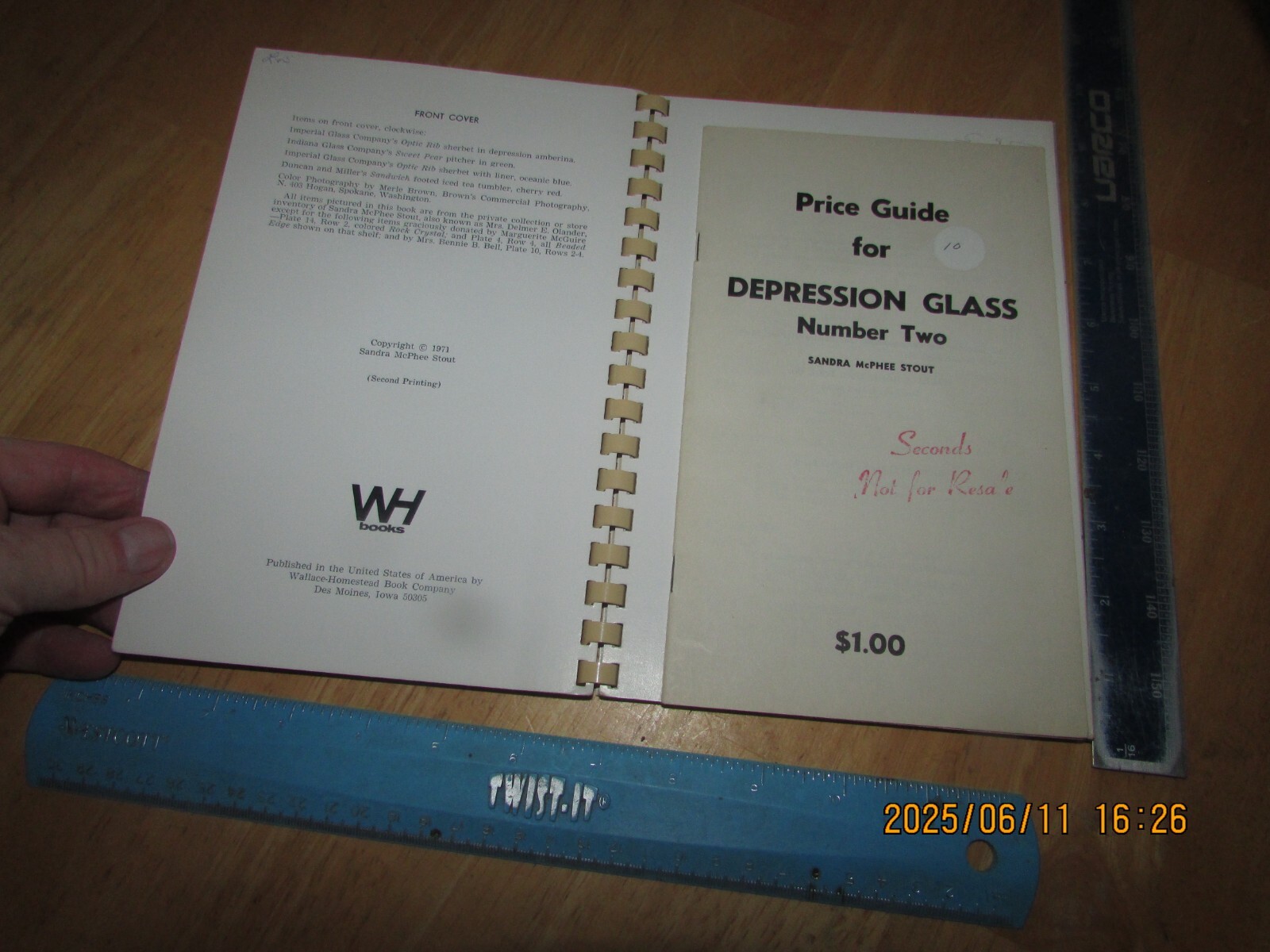 Depression Glass Number Two by Sandra McPhee Stout – 1971 Spiral Paperback