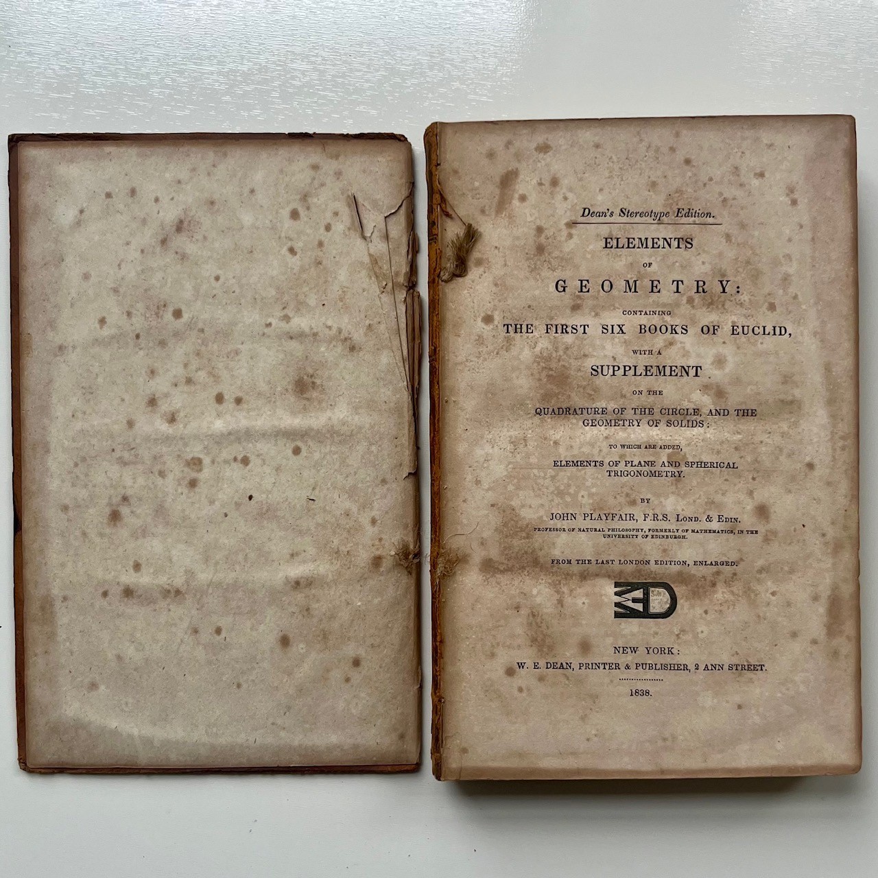 John Playfair Elements Of Geometry First Six Books Of Euclid 1838 W.E. Dean