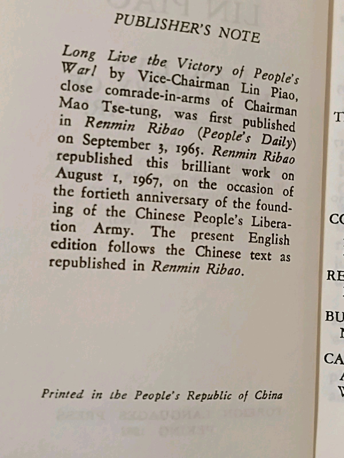 2 Mint Cond. Versions Of Same Very Rare Book, LONG LIVE VICTORY OF PEOPLE’S WAR