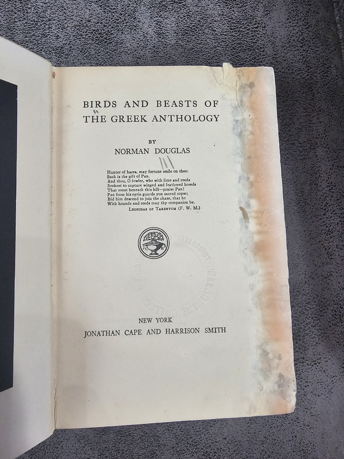 1929 Birds and Beasts of the Greek Anthology Norman Douglas First US Edition HC