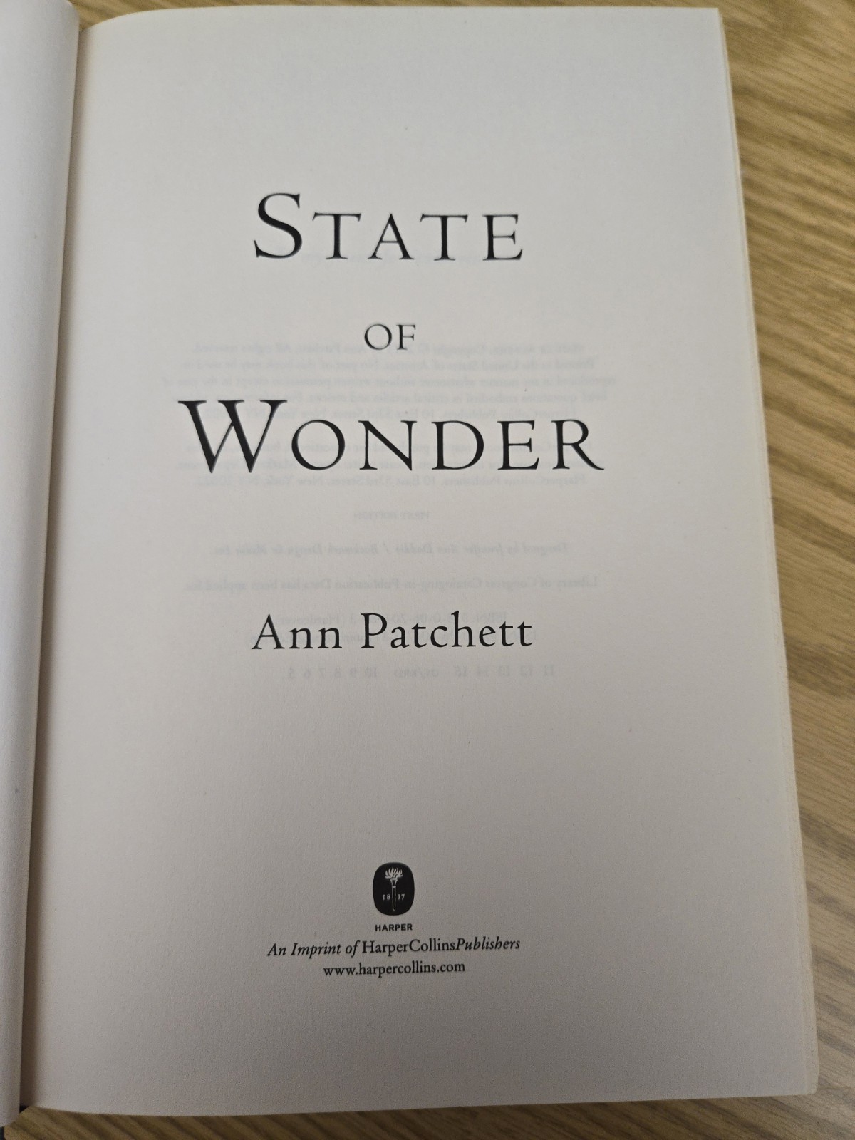 State of Wonder Ann Patchett 1st Edition International Edition Hardback 2011