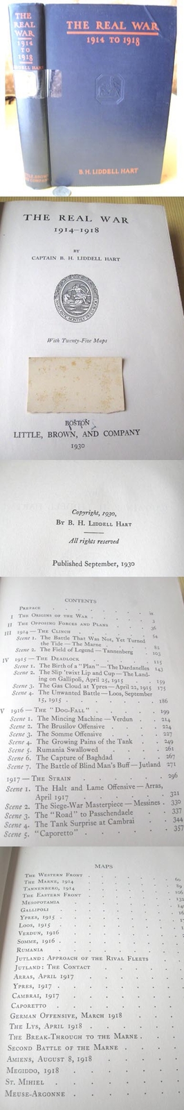 The REAL WAR,1914 to 1918,B.H.Liddell Hart,1930,Maps,1stEd.,WWI