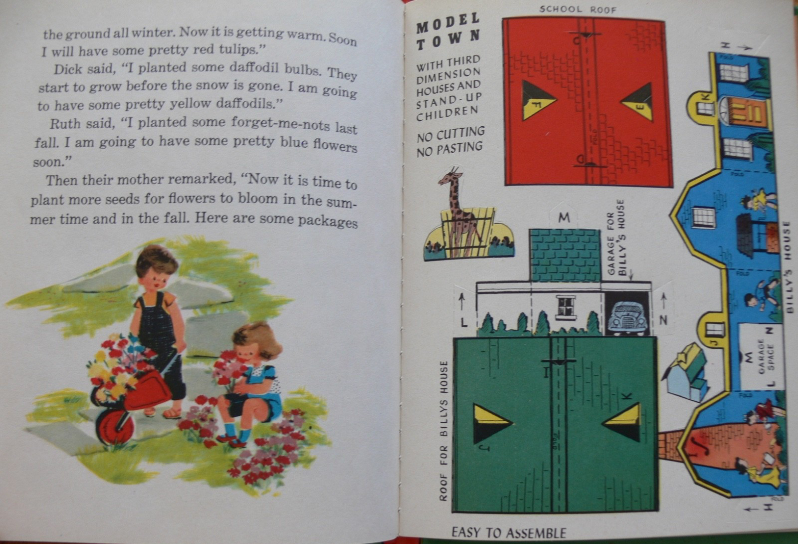 Vintage Bonnie Book ~ THE LITTLE TOWN ON THE HILL with Stand-Up Toys ~ Mint