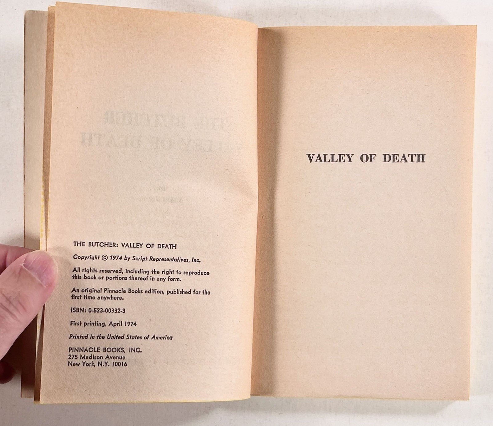 1974 The Butcher #11 VALLEY OF DEATH Mafia spy thriller novel POCKET BOOKS first