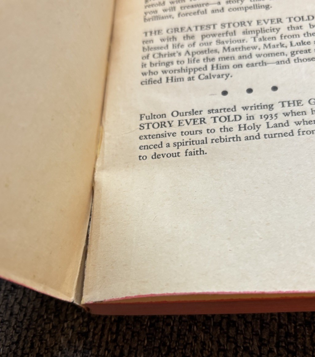Vintage 1965 The Greatest Story Ever Told Fulton Oursler Book Christian Bible