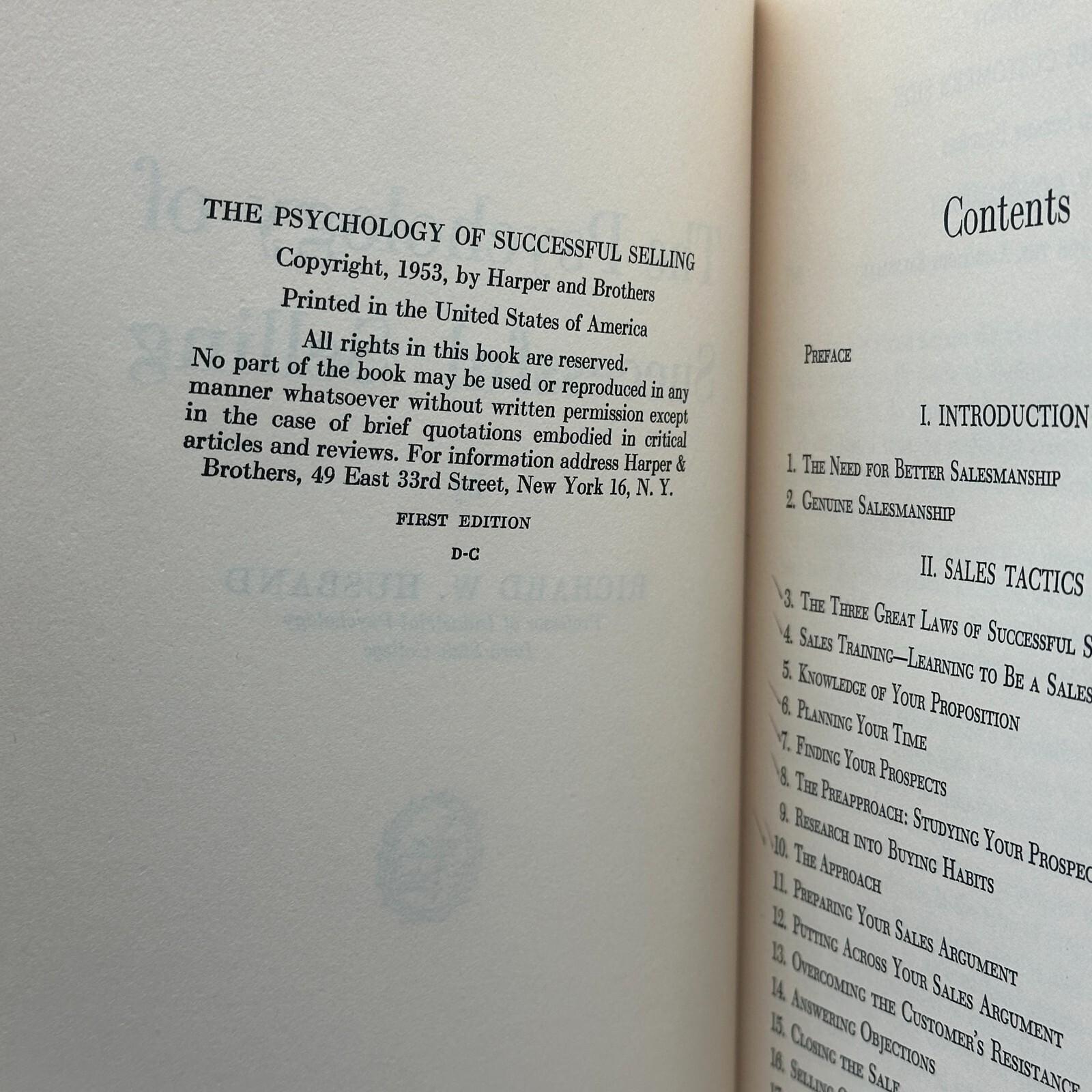 RARE The Psychology of Successful Selling Richard W Husband 1953 Self-Help