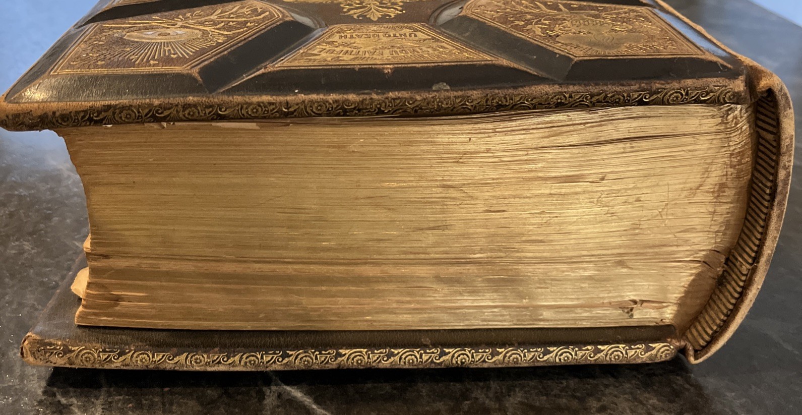 HUGE Antique 1880s Victorian Family Bible Embossed Leather Pictorial 2000 Illus