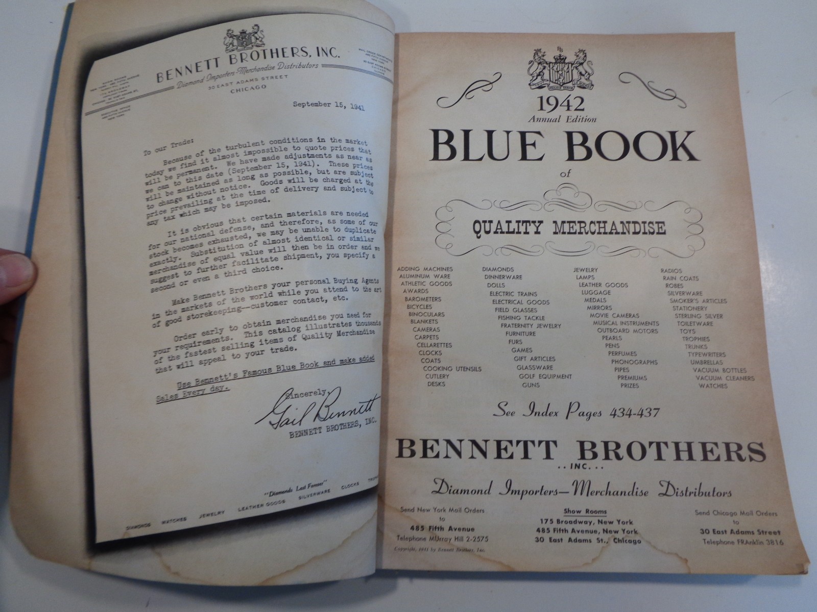 Vintage 1942 Bennett Brothers Blue Book of Quality Merchandise Catalog Jewelry
