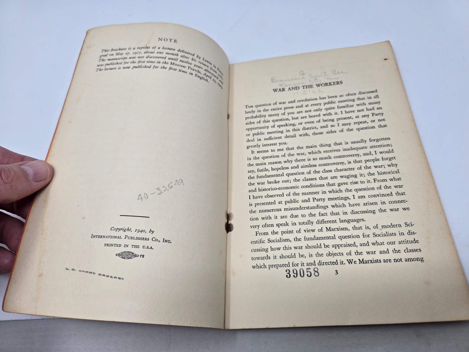 Antique 1940 Little Lenin Library Vol. 24 WAR AND THE WORKERS Book V.I. LENIN
