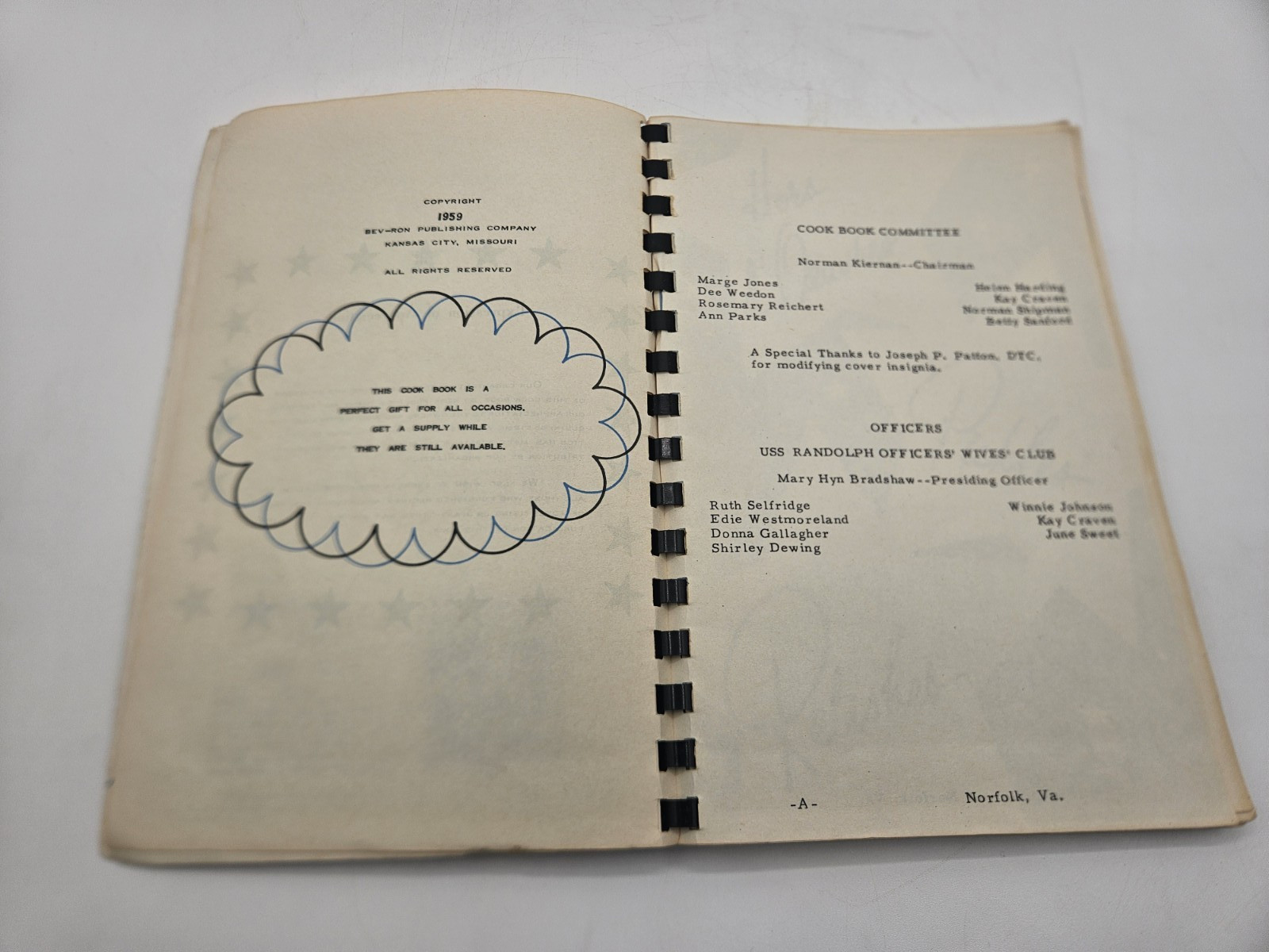 1959 USS Randolph Officers’ Wives’ Club Star Recipes Spiral Cookbook Norfolk VA